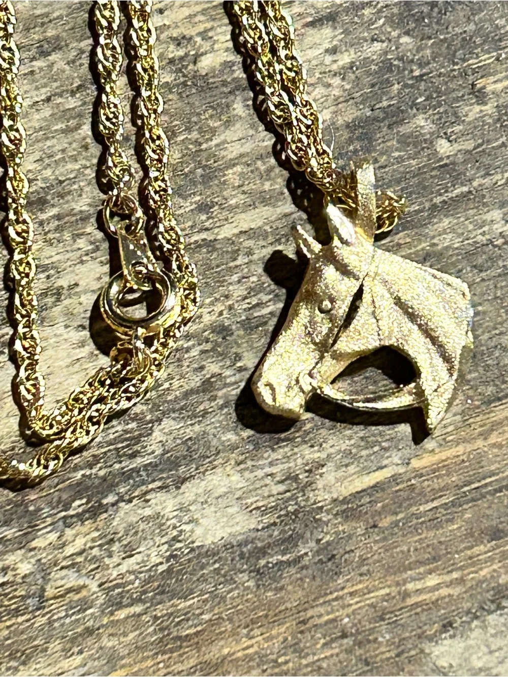 Gold Horse Pendant Rope Chain Necklace Jewelry spring ring clasp